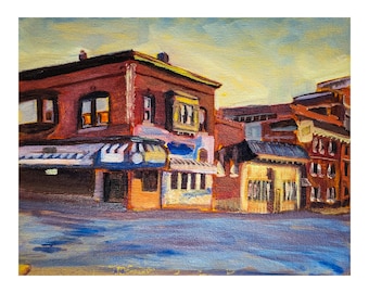 Oakland Gyros Sunset Oil Painting Print, Milwaukee Architecture Art