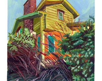 Milwaukee House Painting Print, Upper East Side Architecture, Watercolor Gouache Art