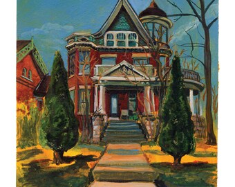 Milwaukee House Architecture Print, Upper East Side Watercolor Painting