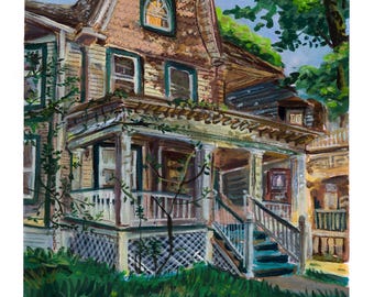 Milwaukee House Painting Print, Upper East Side Architecture, Watercolor Gouache Art