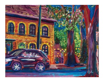 Cedarburg After Dark Acrylic Painting Print, Milwaukee Architecture Plein Air Art