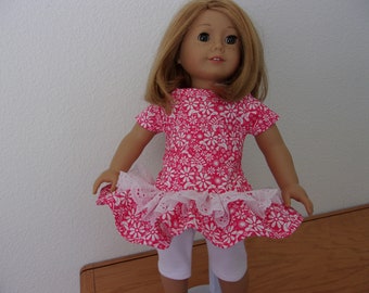 Hot pink dress with lace and white leggings for American Girl Doll or Similar