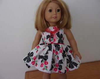 Summer Dress w/red roses and black ribbon print fits 18" doll American Girl or similar