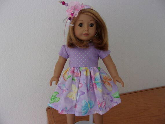 Lavender Multi Colored Butterfly Dress and Headband for American