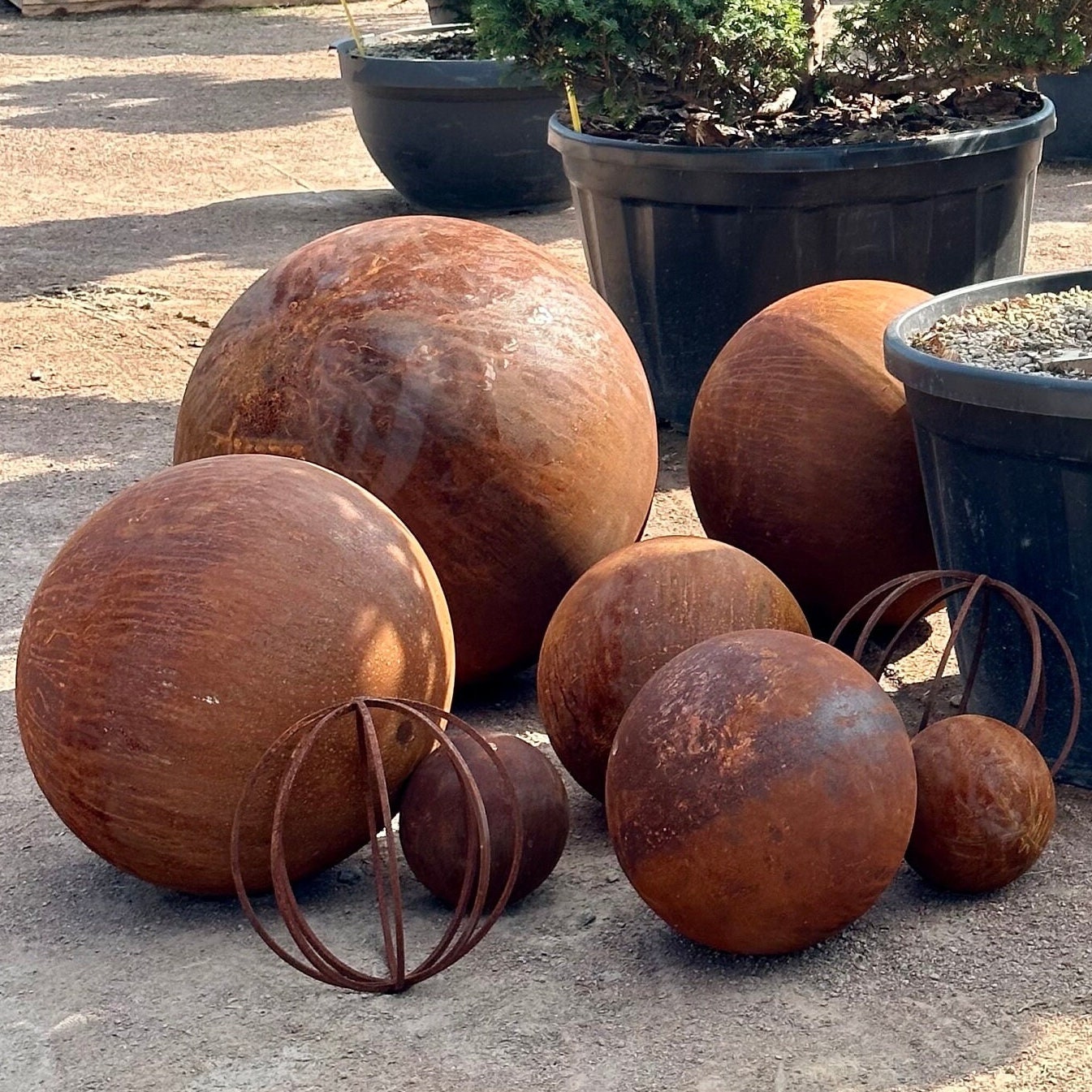 Big Set of Nine 27”, 20”, 14” and 8” Orbs Zen Garden Decor