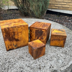 Rusty Steel Cube Set for Zen Relaxation - Unique Minimalist Art Sculpture