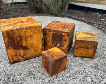 Rusty Steel Cube Set for Zen Relaxation - Unique Minimalist Art Sculpture