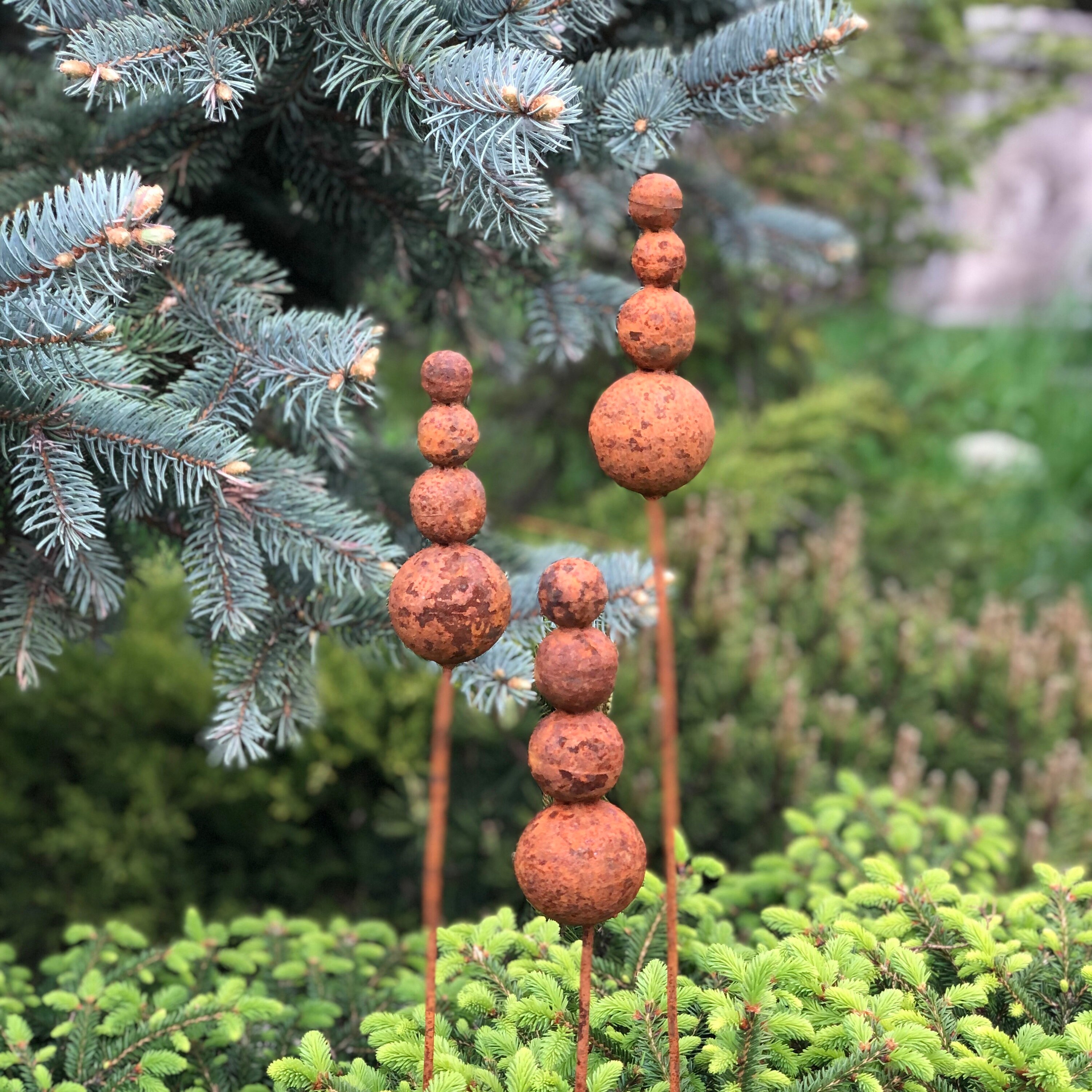Lot De 3 Arbres Décoratifs En Métal Patiné Pour Jardin - Décoration Extérieure Résistante Aux Intempéries, Aspect Rouillé, Hauteur 30 Cm