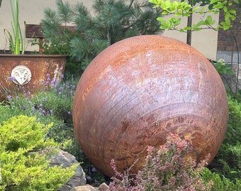 Rusty Metal Garden Sphere Large Zen Sculpture in Sizes 35” Minimalist Outdoor Decor Hollow Steel Garden Art Corten Metal Ball