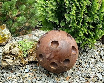 Rusty Metal Garden Sphere – 14” (35 cm) Handcrafted Outdoor Sculpture