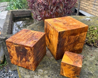 Unique Rusty Metal Cube Sculptures Set - Handmade Rustic Zen Garden Decor