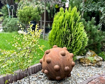 24” Rusty Metal Sphere Sculpture for Garden Decor Modern Weathered Steel Ball