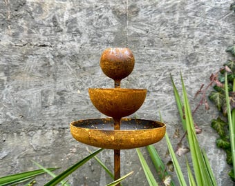 Rustic Metal Flower Garden Sculpture, Bird Feeder, Rain Catcher, Yard Art