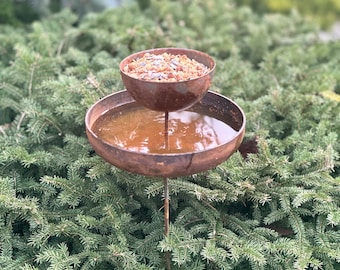 8” Rain Catcher Bird Bath, Outdoor Garden Decor, Bird Feeder, Metal Garden Art, Rustic Yard Ornament, Water Bowl for Birds and Pollinators