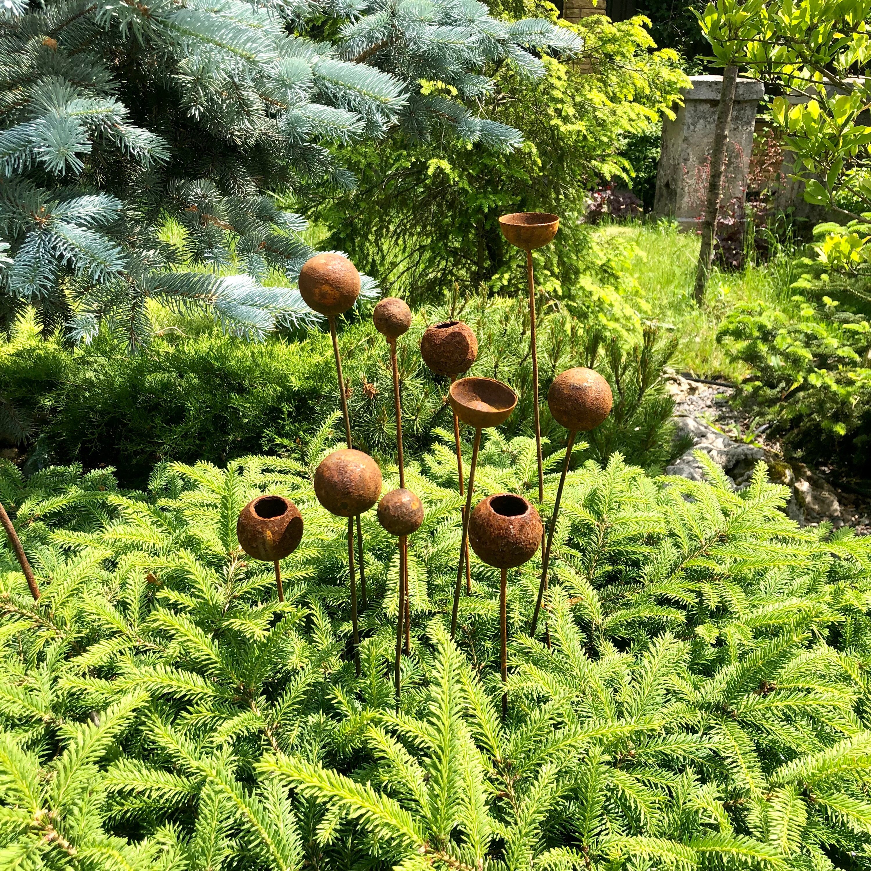 Lot De 10 Fleurs Décoratives En Métal Pour Jardin - Piquets Rouillés Vintage - Décoration Extérieure Et Intérieure - 30,5 Cm