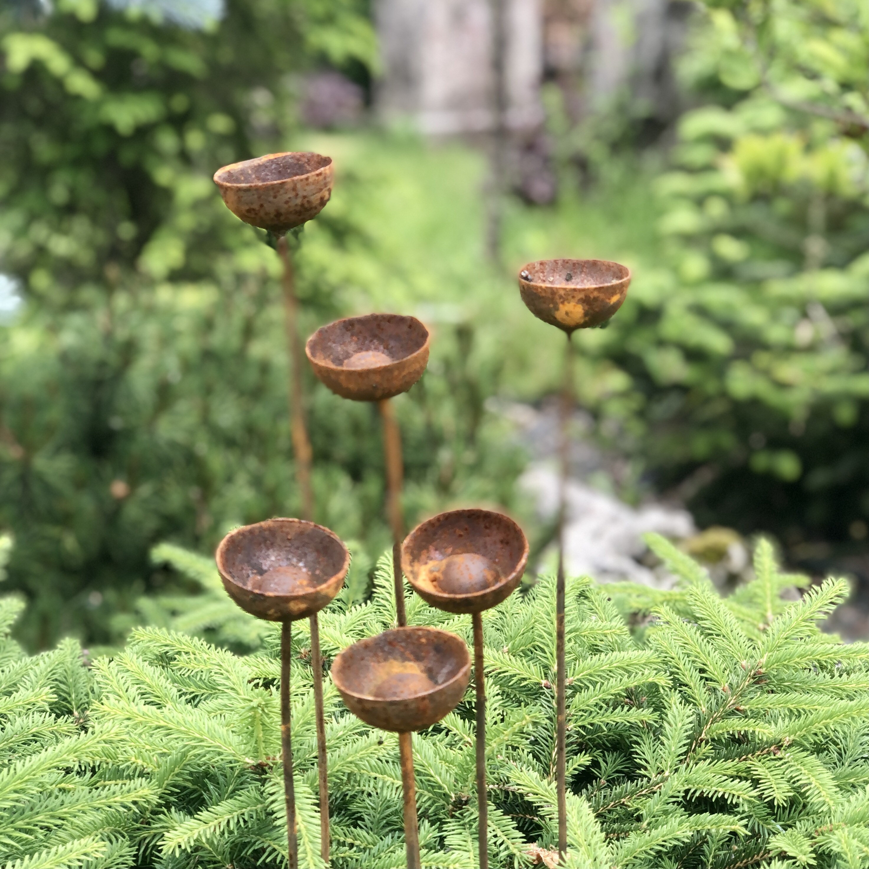 4 oiseaux en metal rouillée - Clic Jardin