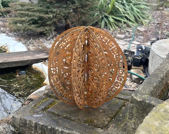 20” Rusty Metal Garden Sphere – Corten Steel Patio Sculpture