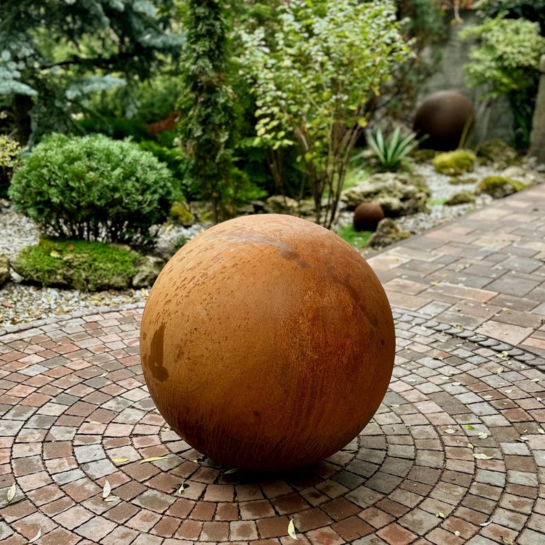 Large 27” Rustic Metal Garden Sphere – Handmade Weathered Steel ...