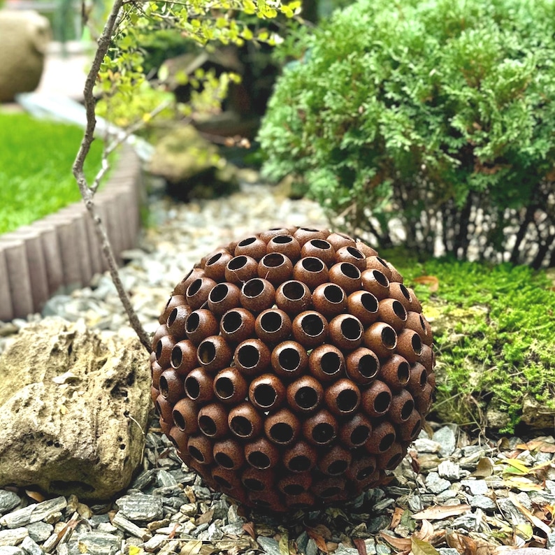 Rusty Metal Garden Sphere 14 Inch Weathered Steel Outdoor Yard ...