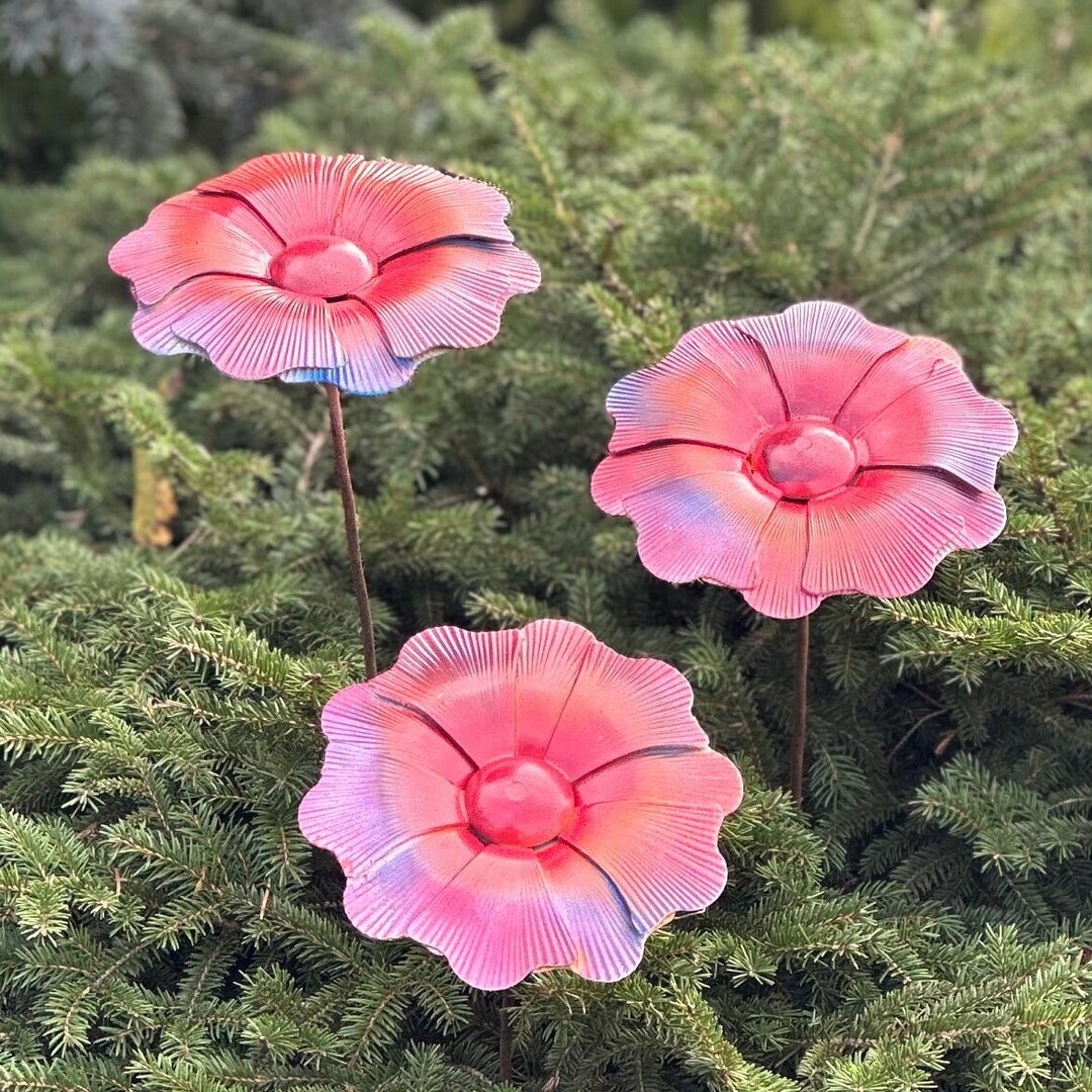 Metal Flowers Set of 3, Garden Stakes Garden Decor, Metal Garden Decor