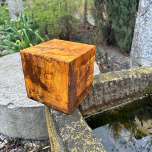 Minimalistic Industrial Cube - Rusty Metal Garden Sculpture - Add Zen to Your Home or Outdoor Garden Decor