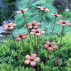 Rusty flowers set of 10, Garden stakes garden decor, Metal garden decor, Metal yard art, Outdoor metal decor, Rusty metal garden sculpture