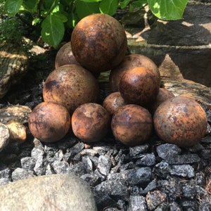 Rusty metal balls set, Garden decor, Garden art, Rusty metal ball, Rusty decor, Metal sphere, Outdoor decor, Rustic decor, Home rustic decor