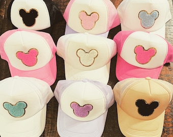 Mouse Chenille Patch Trucker Hats - 9 Colors