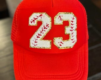 Baseball Number Hat, Adjustable Trucker Hat
