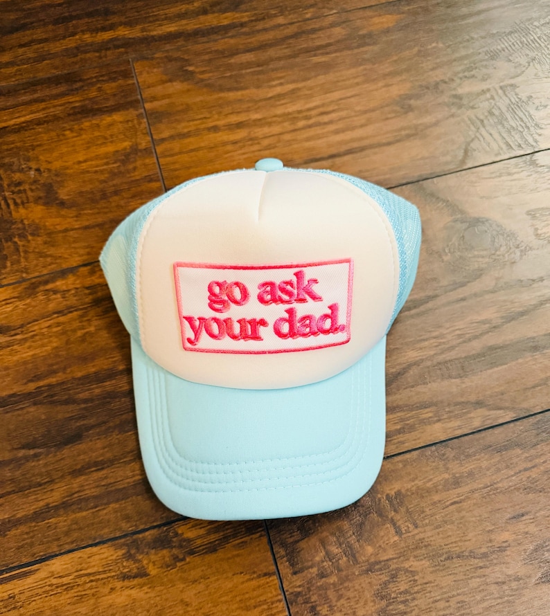 Gorra de camionero con parche bordado "Pregúntale a tu papá" - Accesorios Lt Blue/White