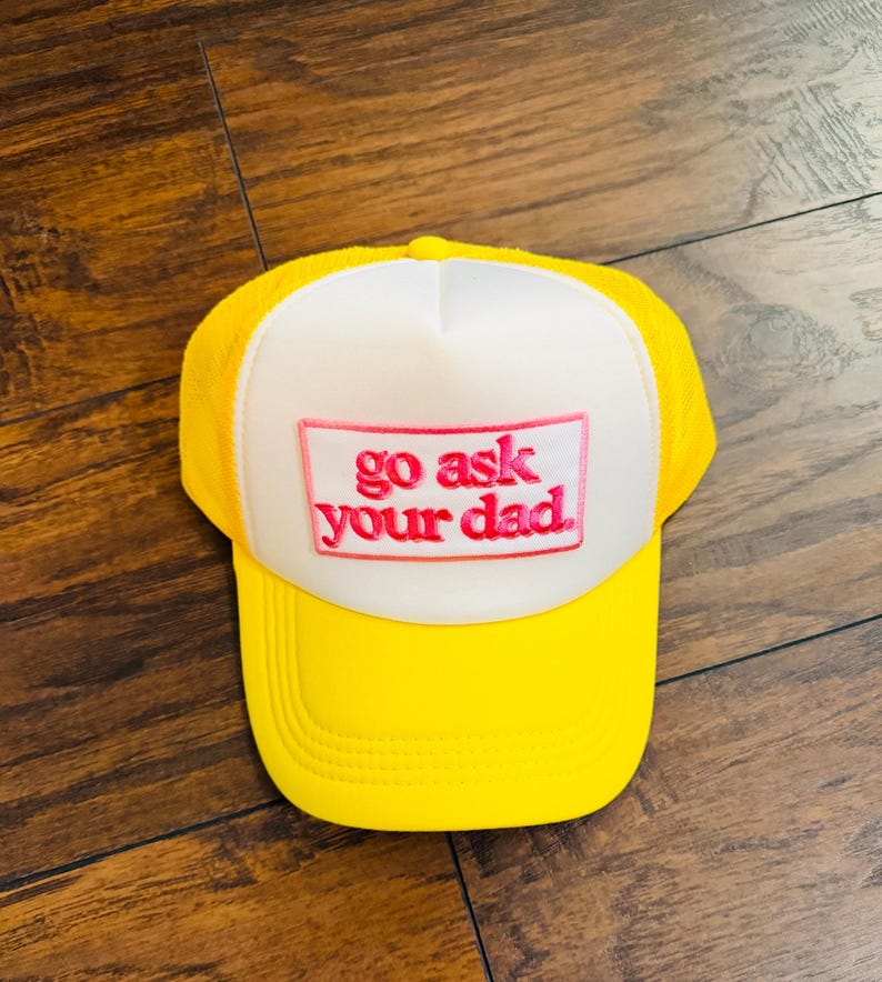 Gorra de camionero con parche bordado "Pregúntale a tu papá" - Accesorios Yellow/White