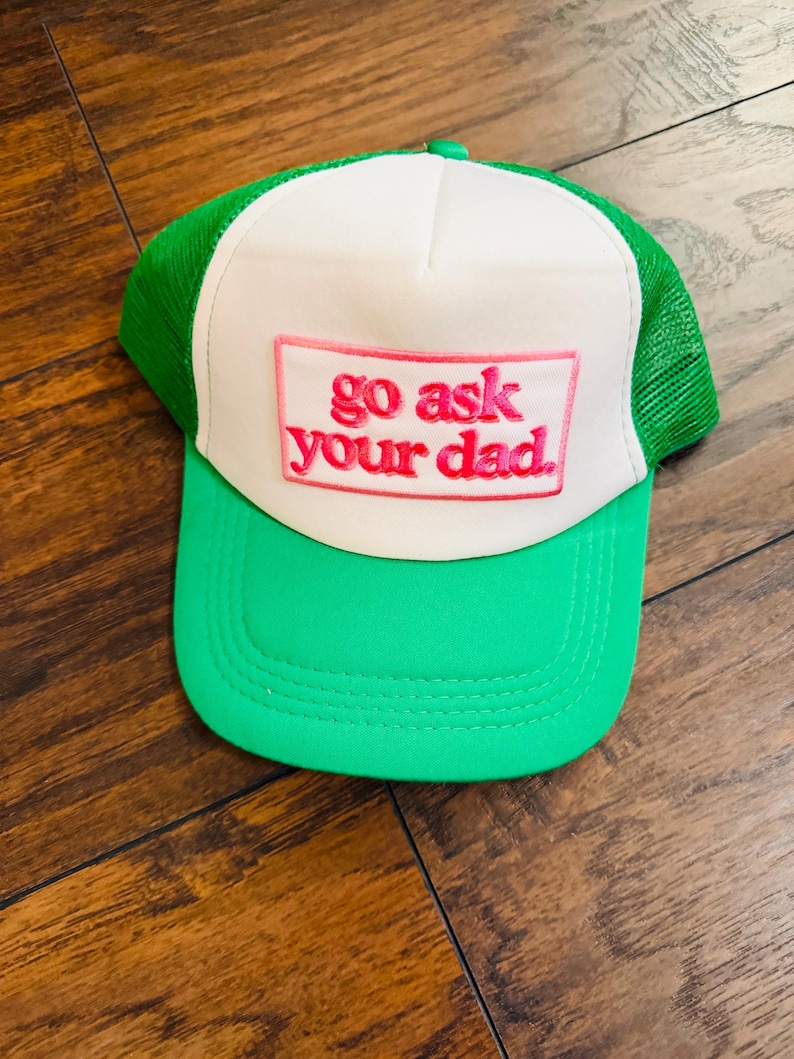 Gorra de camionero con parche bordado "Pregúntale a tu papá" - Accesorios Green/White