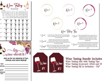 Wine Tasting Party Kit - Instant Download -Wine Tasting Scorecard - Wine Glass Tag- Bachelorette Party - Girls Night -Date Night