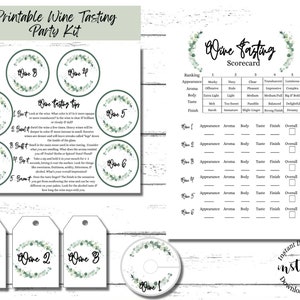 Wine Tasting Party Kit | Instant Download Printable | Wine Tasting Scorecard | Wine Glass Tag | Bachelorette Party | Girls Night |Date Night