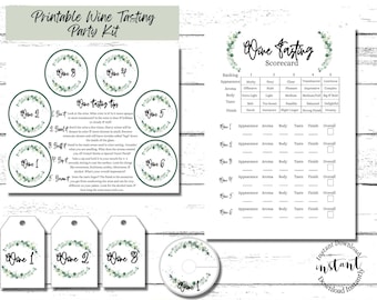 Wine Tasting Party Kit | Instant Download Printable | Wine Tasting Scorecard | Wine Glass Tag | Bachelorette Party | Girls Night |Date Night