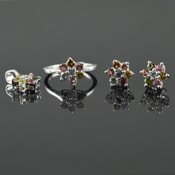 Natural Tourmaline Jewellery Set Tourmaline Earrings Etsy