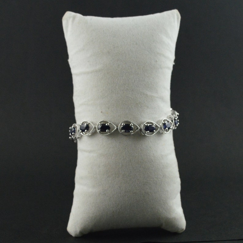 Jewellery gift for her 925 sterling silver Dainty sapphire silver bracelet Stacking bracelet Women gift bracelet September birthstone,