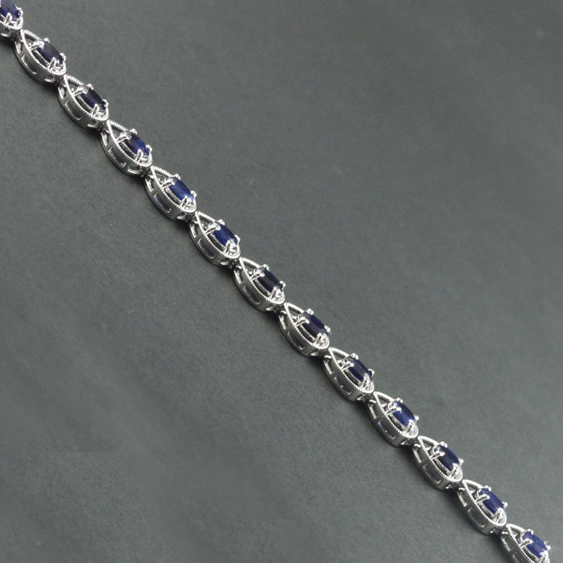 Jewellery gift for her 925 sterling silver Dainty sapphire silver bracelet Stacking bracelet Women gift bracelet September birthstone,