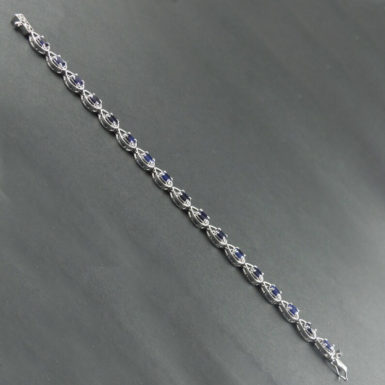 Jewellery gift for her 925 sterling silver Dainty sapphire silver bracelet Stacking bracelet Women gift bracelet September birthstone,