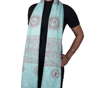 Om Yoga Scarf | Meditation Shawl | Large Beach Wrap | Hindu Prayer Stole | soft, lightweight | OM print | Upgraded Weaving