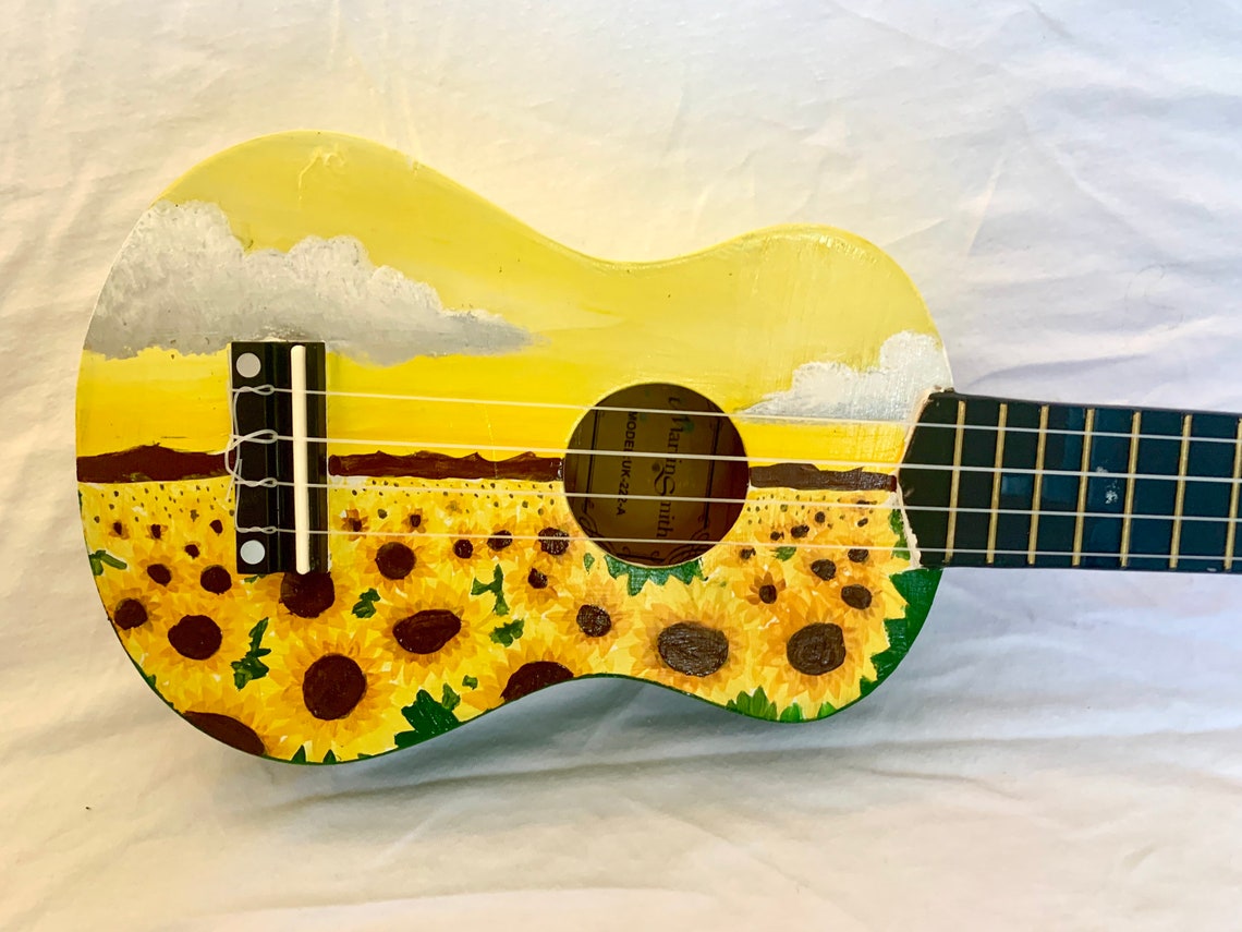 Handpainted Ukulele Sunset Sunflower Field Etsy