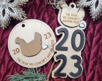 Funny Cute Chicken Egg Christmas Ornament Set Laser Cut Digital File, 2023 Egg Money Charm, Crazy Chicken Lady, Glowforge laser ready