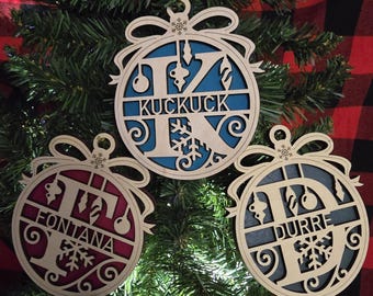 Monogram Ornament CNC Laser Files - Digital Download (svg, ai, dxf, lbrn) | 26 Unique Designs, Customizable Alphabet Christmas Ornament Set