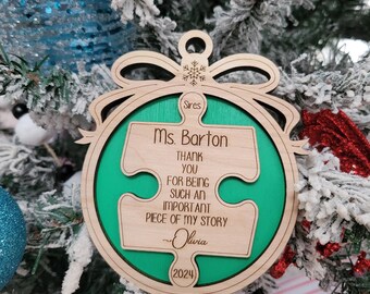 Teacher & Bus Driver Ornament CNC Laser Files - Digital Download (svg, ai, dxf, lbrn) | Customizable Teacher Puzzle and School Bus Ornament
