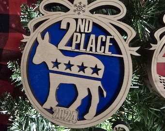 2nd Place Democrat Donkey Christmas Ornament Digital File | Laser Cut & Engrave Ready | svg, dxf, ai, lbrn | LightBurn Compatible Vector