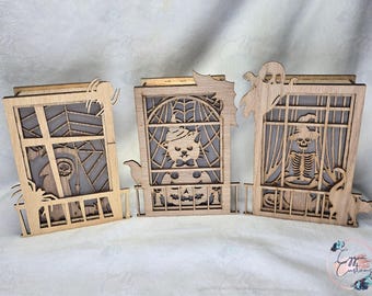 Halloween Window Decor: Lit Wood Candle Box