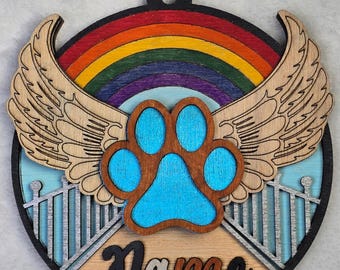Pet Memorial Ornament - Rainbow Bridge Paw Print - Custom