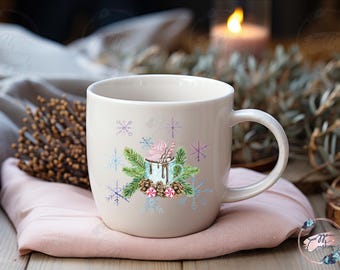 Heiße Kakaotasse Bild: Winter Schneeflocken PNG (Digital Download)