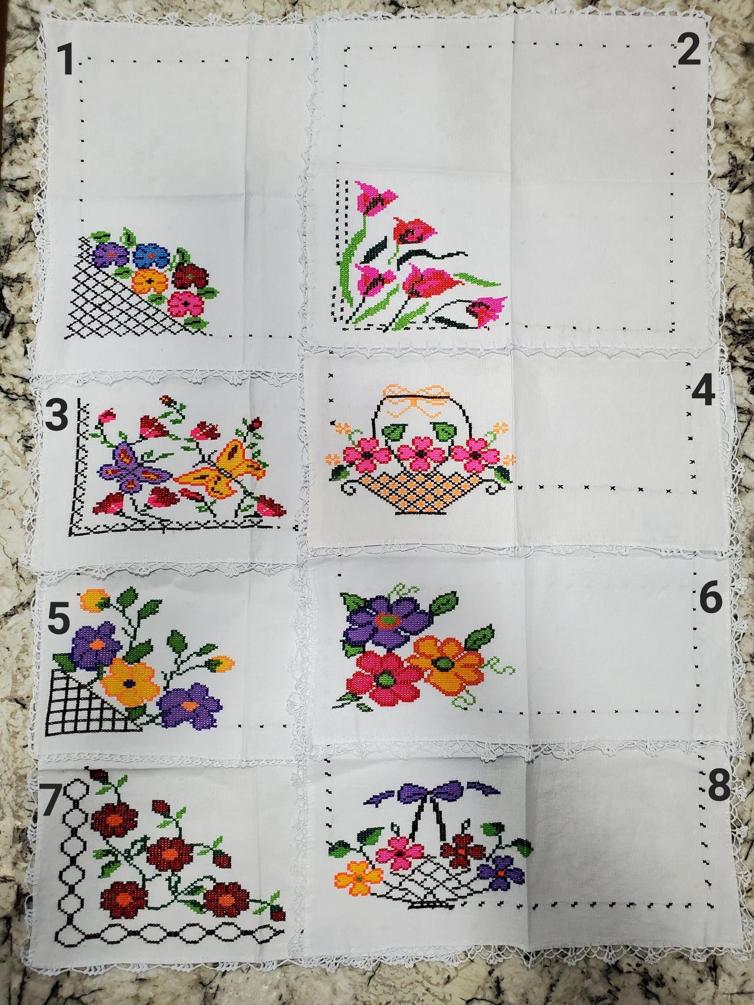 Servilletas Handmade Mexican Tortilla Napkins Cross Stitch Table Decor