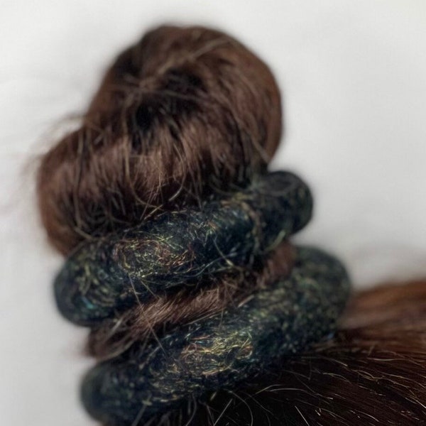 BLACK IRIDESCENT dreadlock twist tie, bun holder ponytail hair wrap.  Available in different sizes for extensions, curly hair and braids.